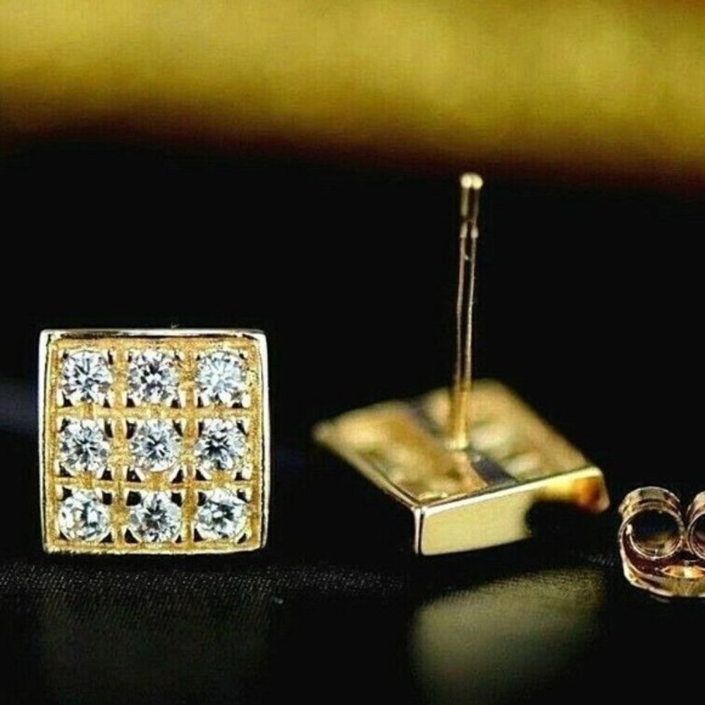 Solid 14k Gold Fancy Post Square Stud Push Back E… - image 2